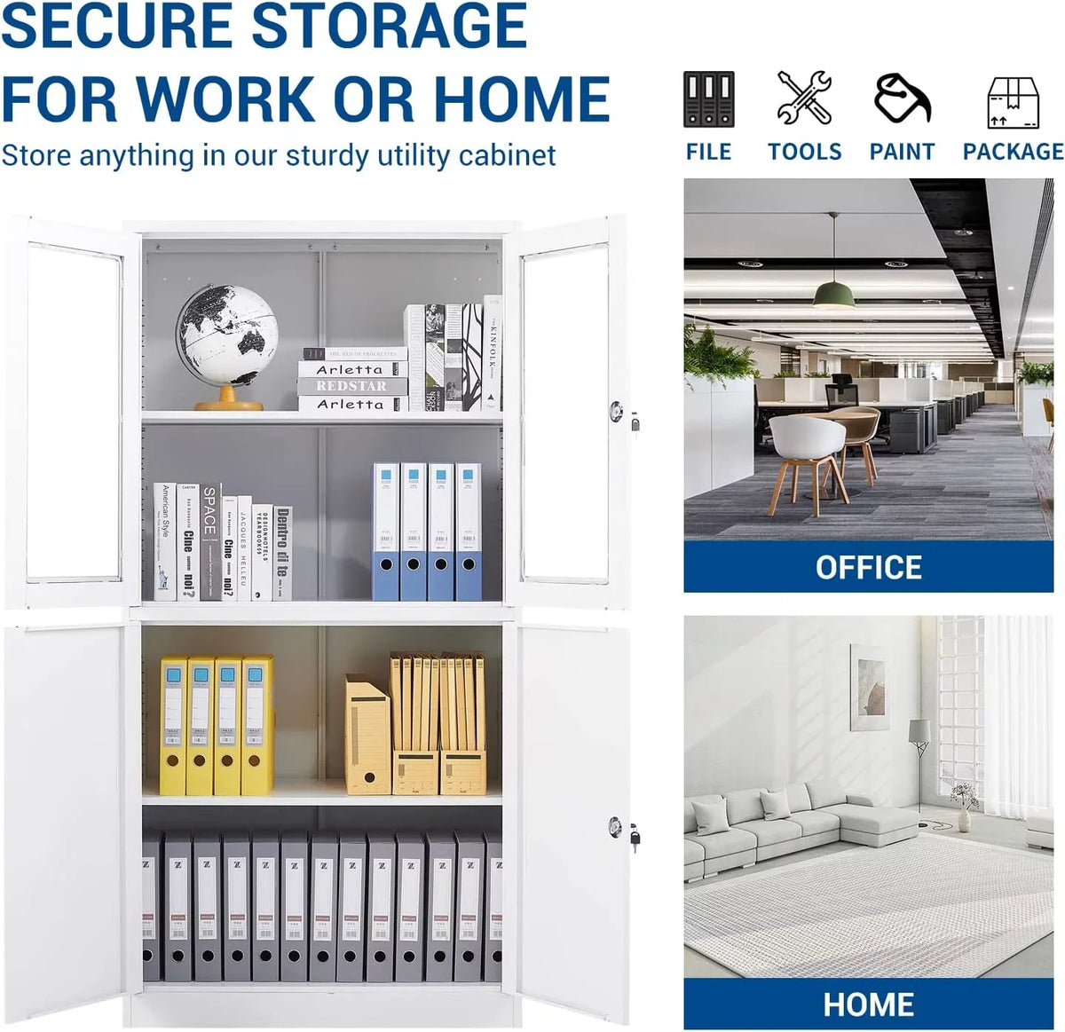 Cabinet Tool for 71" Office with Metal Steel Office,Home,- Storage Cabinets Assembly Glass Doors Locker,Locking Required STANI Storage