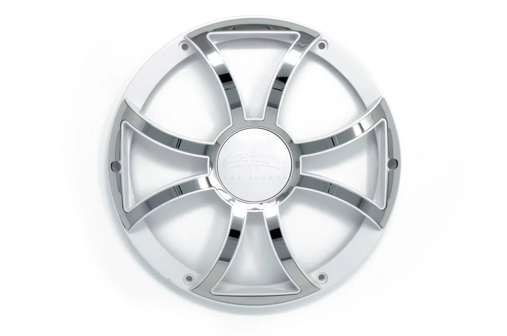 '- - Wet 2 Stainless Grills 10" Subwoofers Two Grills Inserts With Ohm Sounds Subwoofers White Steel & Revo & White