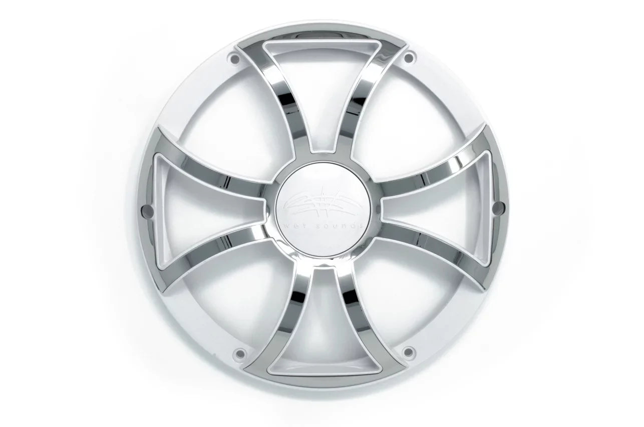 '- - Wet 2 Stainless Grills 10" Subwoofers Two Grills Inserts With Ohm Sounds Subwoofers White Steel & Revo & White