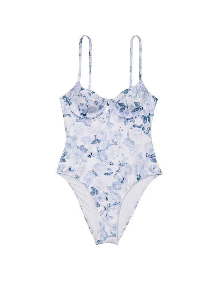 Toile Secret Wicked Essential 1 New M/L Rose Victoria's White Blue Piece Swimsuit