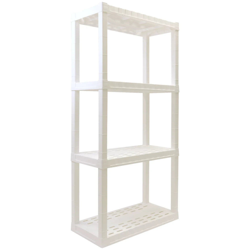 Tough Storage Shelving Hyper D14 4-Tier Shelf Unit, x Home Plastic x Multipurpose W30 Organizer, H57" White