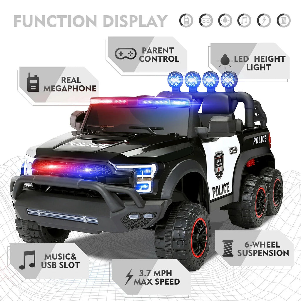 6 with Remote JOYLDIAS Car (Black) Control on Ride Kids Toy Police 12V Wheels