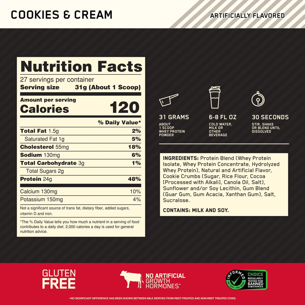 Powder, 24 100% g Optimum Whey Cream, 1.85 lb, Protein & Cookies Gold Protein, Standard Servings Nutrition, 27