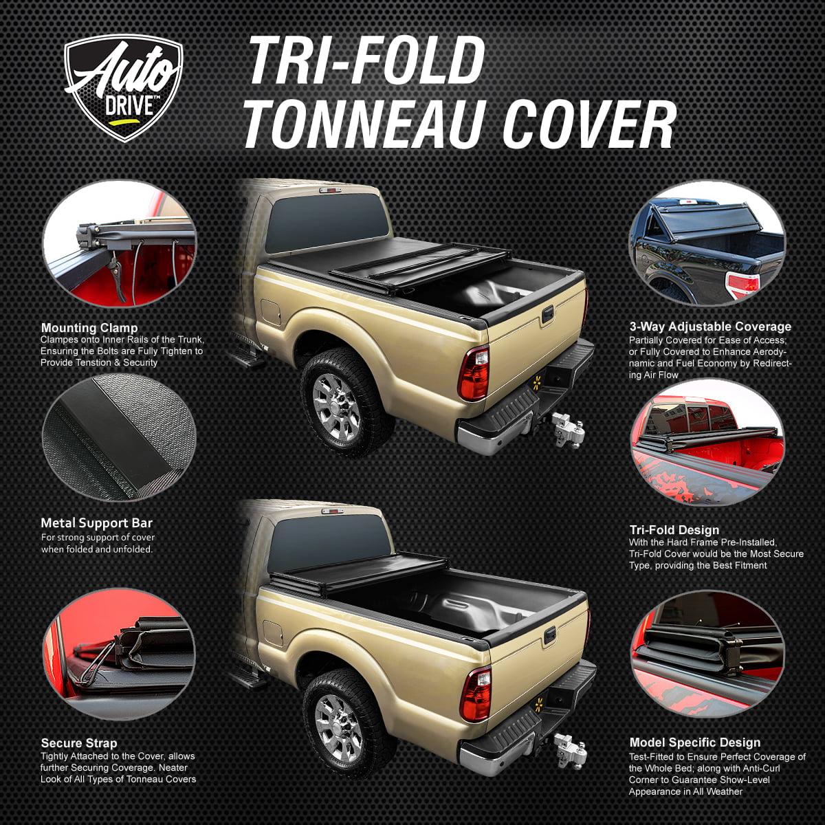 Tri 19-23 Truck Cover Bed Auto Ranger Fits Fold 5Ft Bed Tonneau Drive Soft