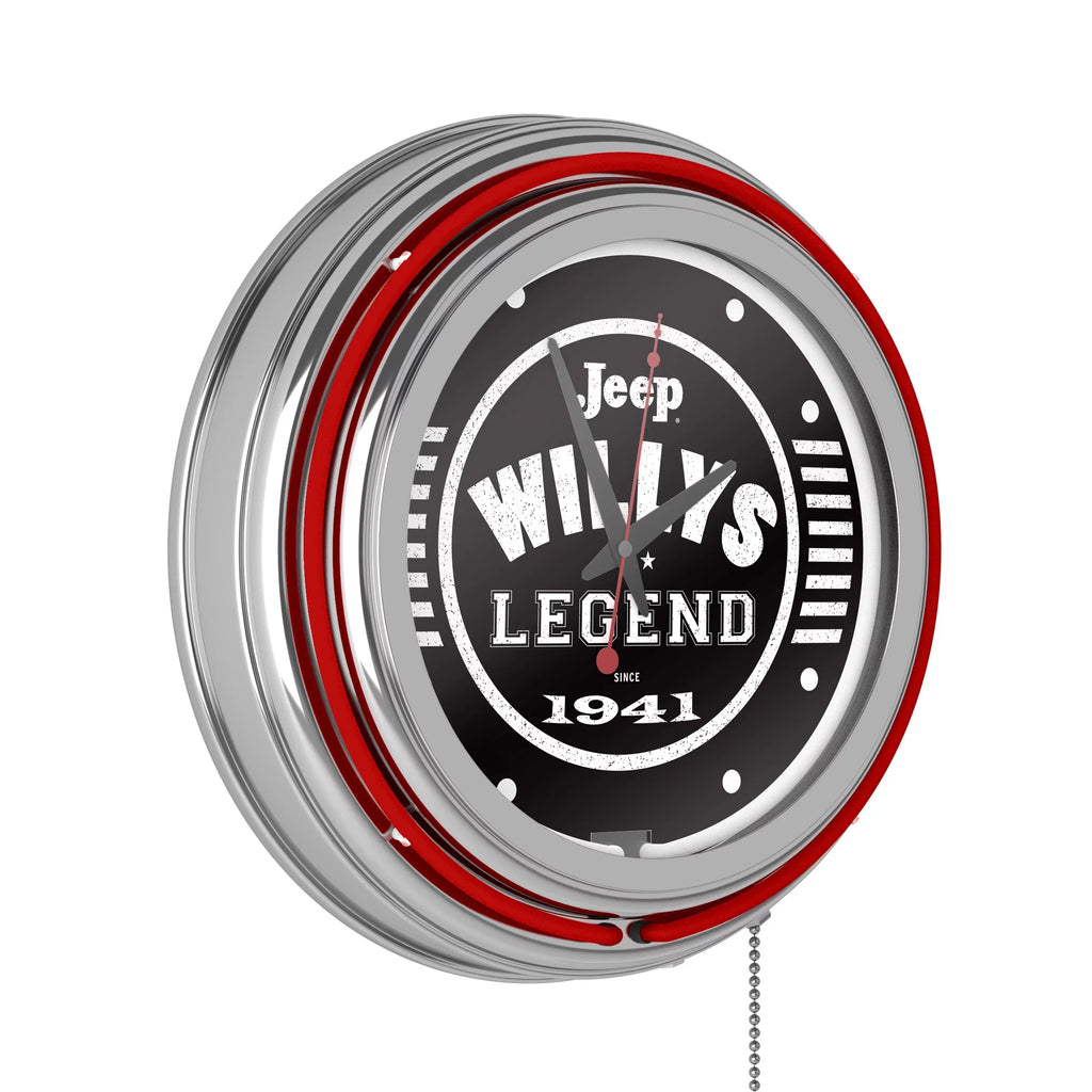 with Cave Double Analog Accessories (Red) Wall Black or Clock-Jeep Rung Legend Man Willys Garage, Chain-Pub, Clock Pull Neon