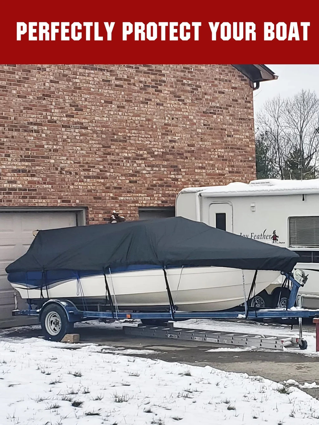 Runabout for Bass Polyester 19 - TRI-Hull 600D Oxford Protection Boat Heavy Durable Fishing Cover, All AngLink V-Hull Duty and Boat ft - Waterproof Boat 17 climate Black Trailerable, Fit Cover |