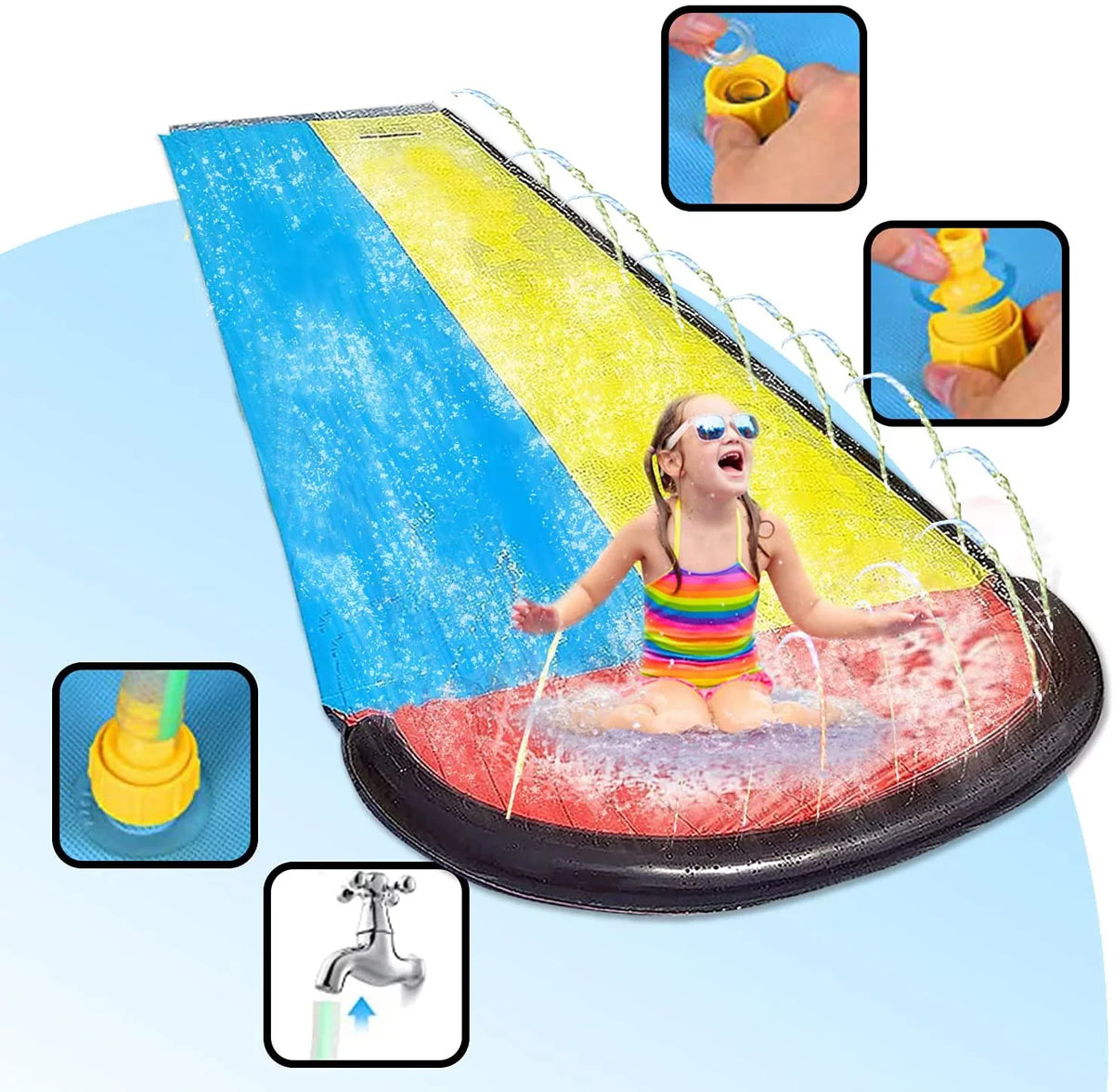 Narcisur Crash Dual Slide Lanes Two for 15.5ft Racing Backyard and liquid Pad Sprinklers, with Inflatable