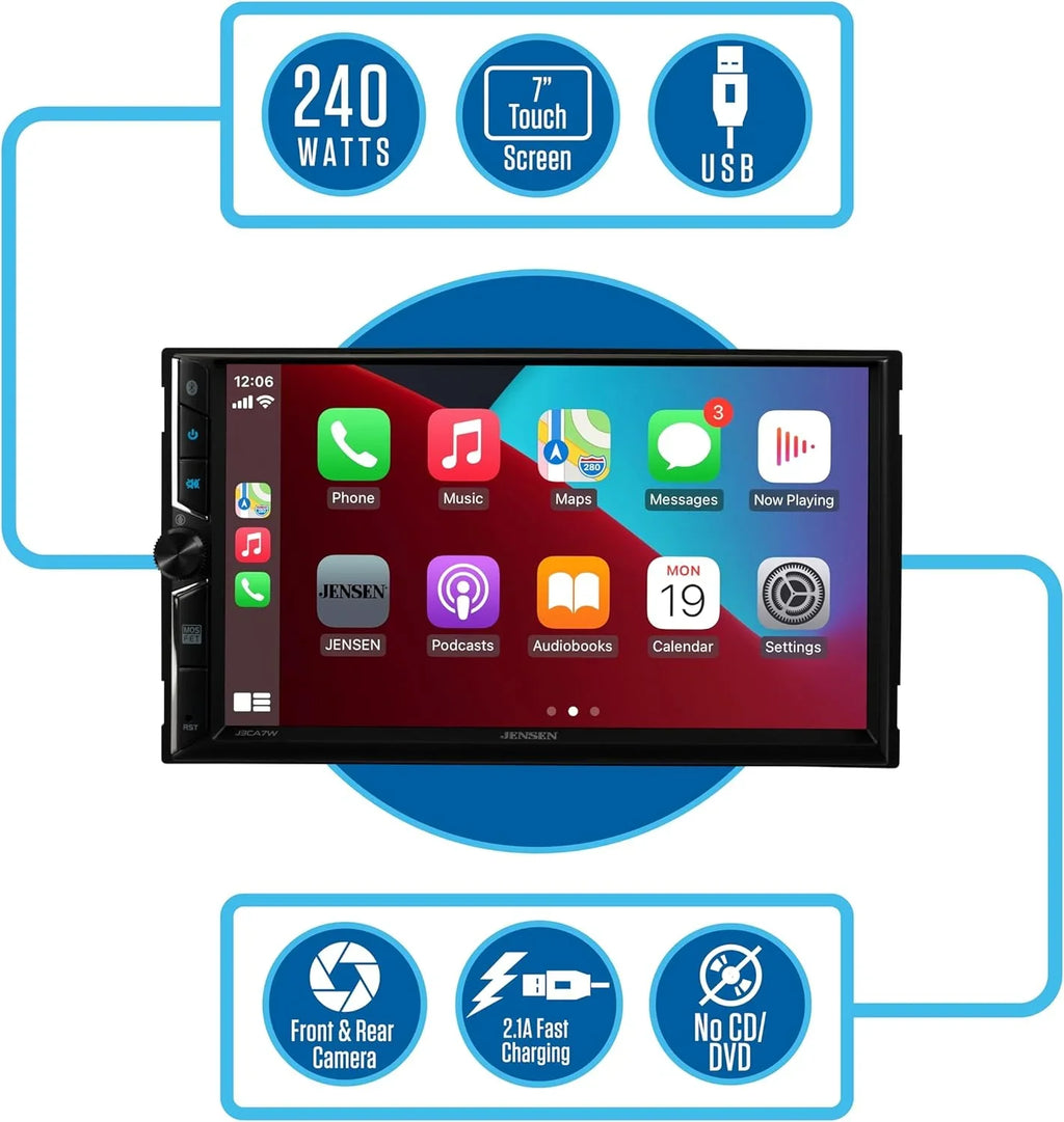 Double Jensen Wireless, Certified Android CarPlay Auto, 7-inch Radio, Stereo Car J3CA7W Apple or New Wired