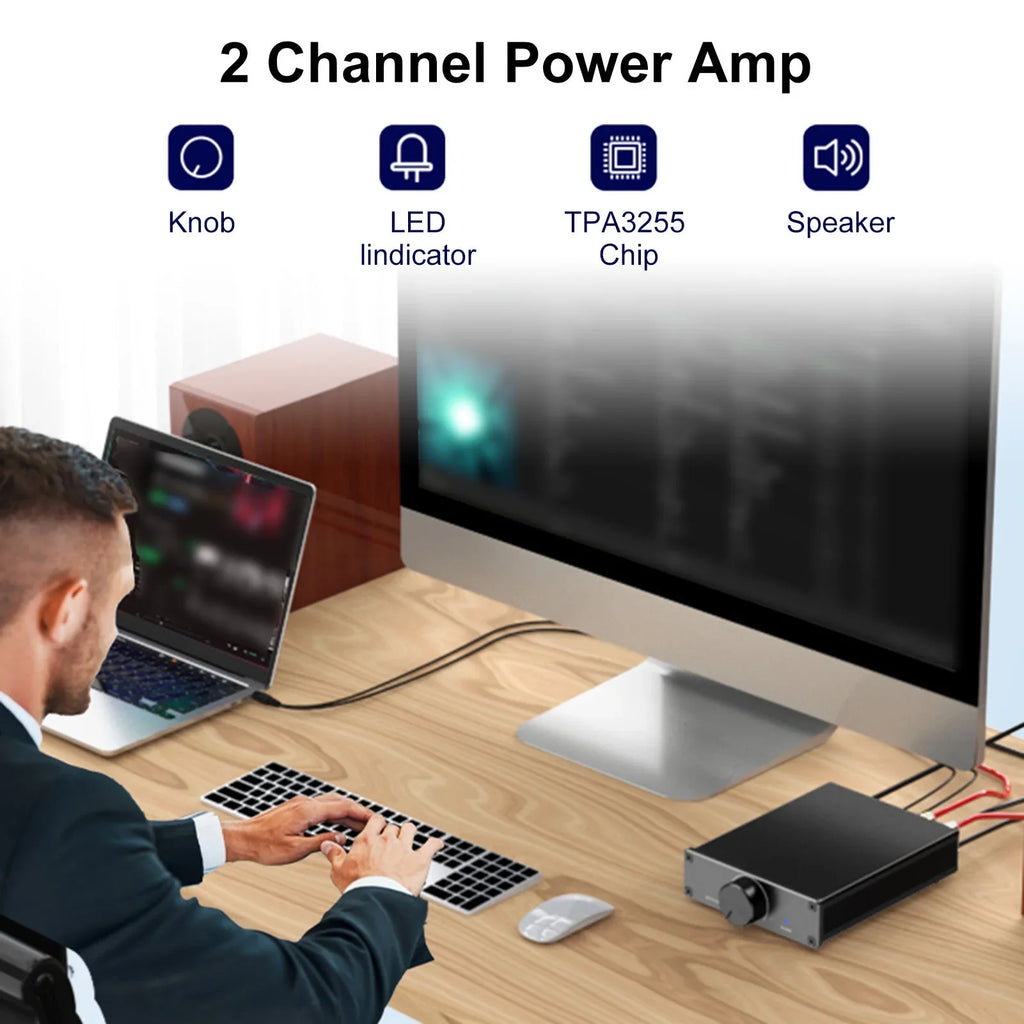 Desktop X Digital TPA3255 Lixada Audio Channel Home Stereo 2.0 Active 2 Speakers Plug-and-Play 300W for Amplifier