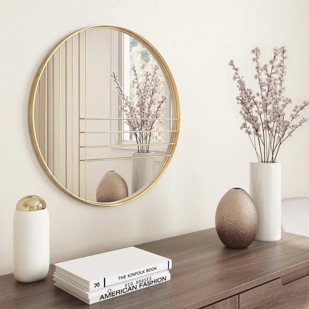 Accents Modern Damis Aspire Gold Home Leaf Round Wall Metal Mirror