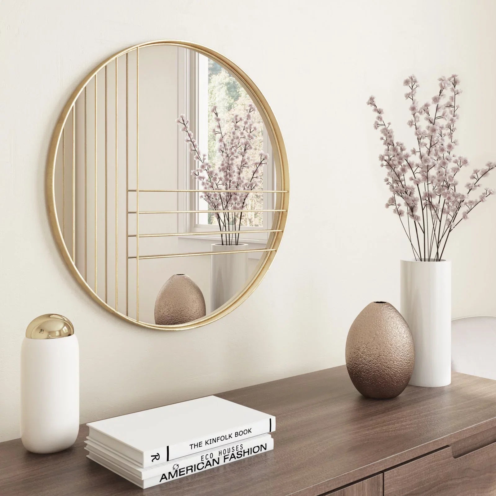 Accents Modern Damis Aspire Gold Home Leaf Round Wall Metal Mirror