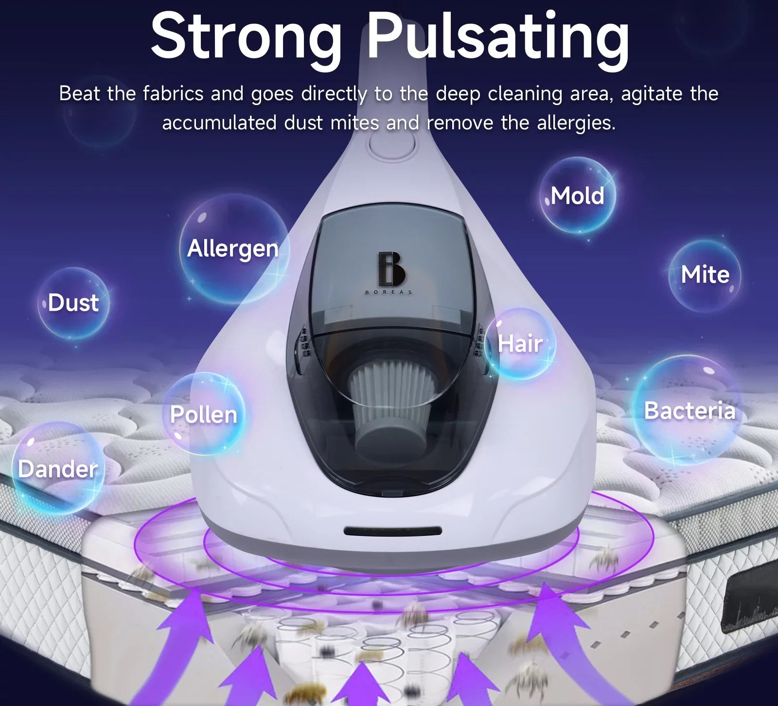 Kills Cleaner Pulsating Allergen Vacuum with Sanitizer remove Allergens/Bacteria/Mite Handheld Large Hair/Dust Pad&True