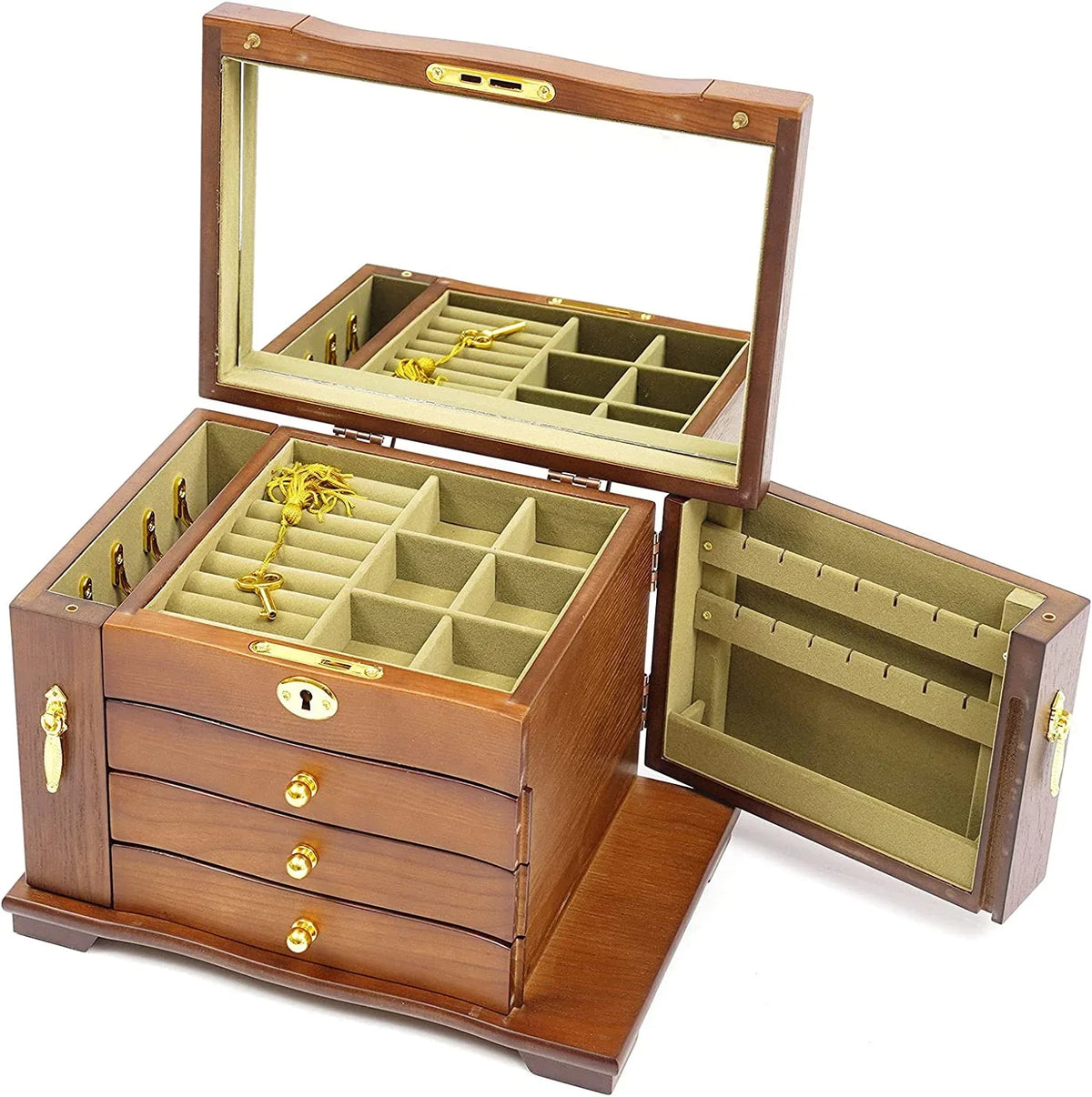 2 Gemstone Case Swing-out W/ 4 Drawers and Storage Case layers Display Wooden Cabinets MONIPA 4 Jewelry