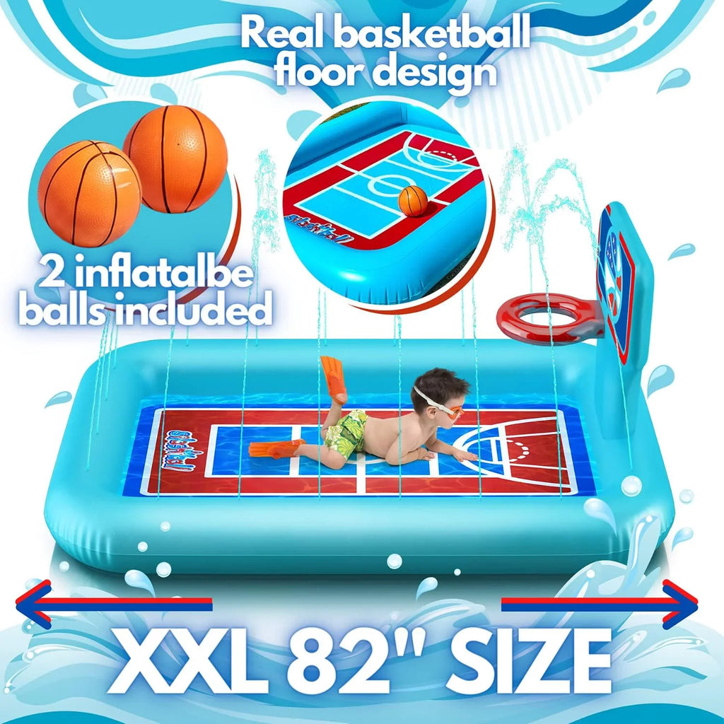Kids Pad Hoop Basketballs Pad Kids Pool liquid And Inflatable Toys And 82-inch. - Sprinkler Splash Splash With For System, - Summer 2