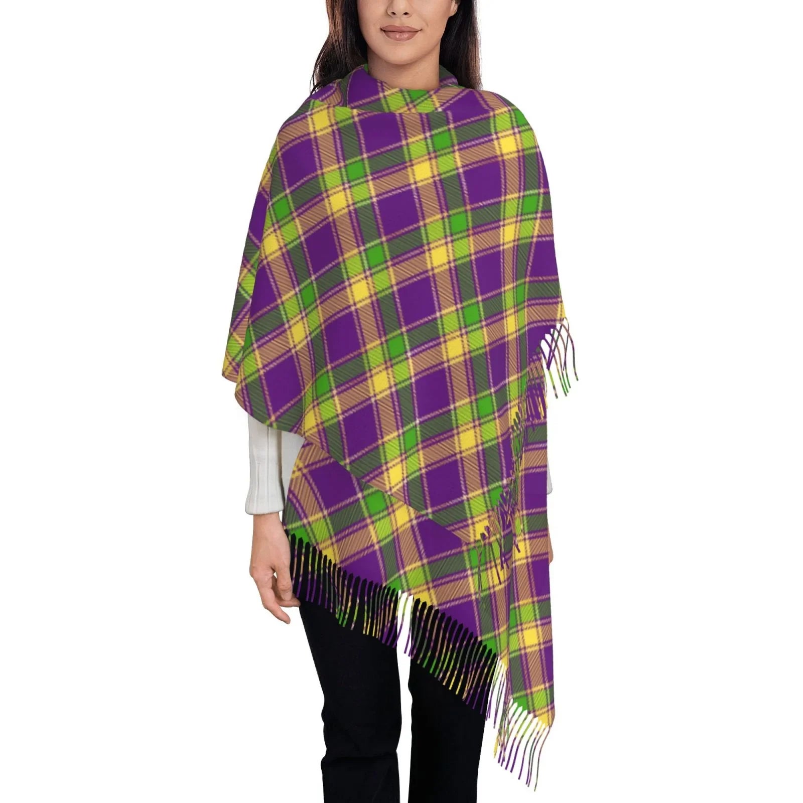 Wrap Gifts- Mardi Plaid Elegant Cashmere Soft Print Scarf For Large Gras Winter Feel Bingfone Scarves Women Warm Shawl Art