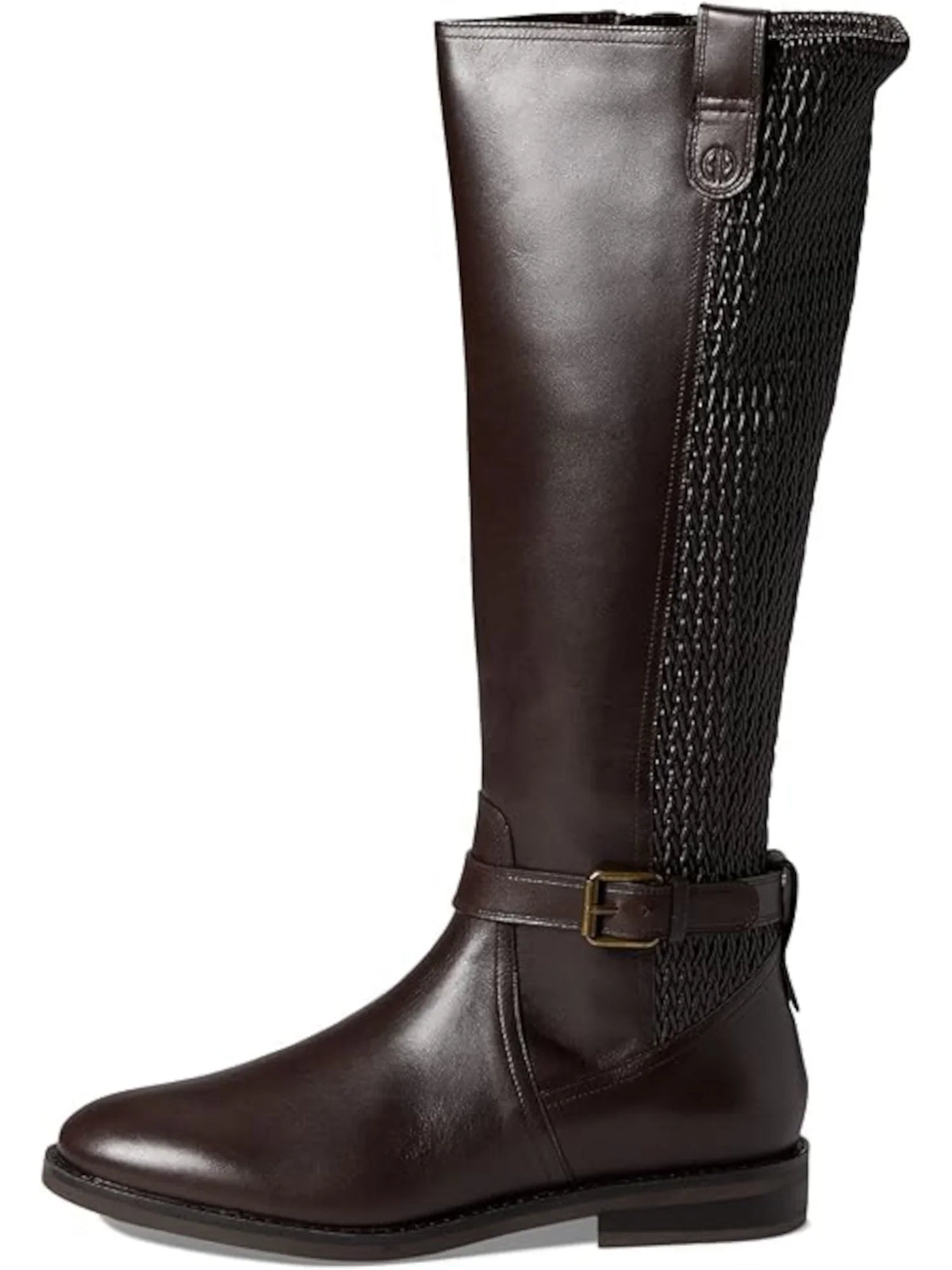 HAAN Zip-Up Womens Goring Boot COLE Heel Buckle Toe B Riding Block Brown Padded 8 Accent Cape Round Leather