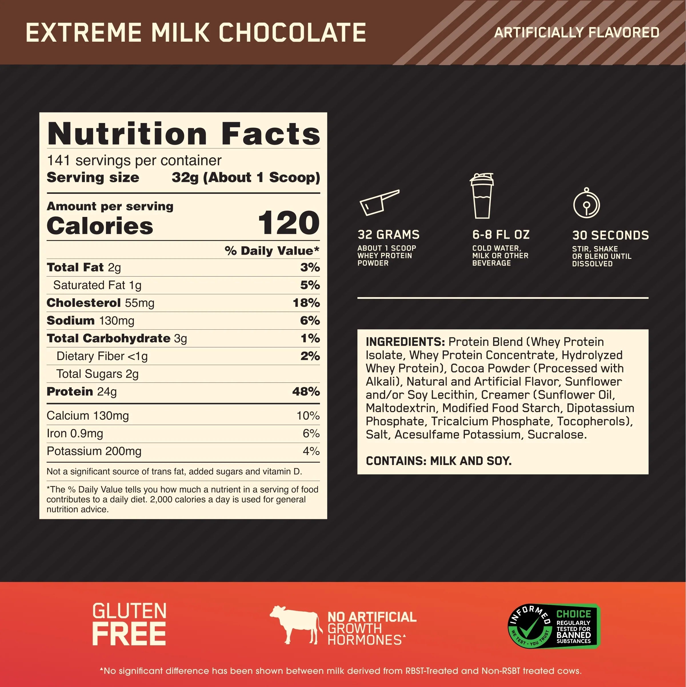 Optimum Chocolate, 10 Whey Nutrition, Standard Gold Extreme 100% 141 Protein lb, Powder, Milk Servings