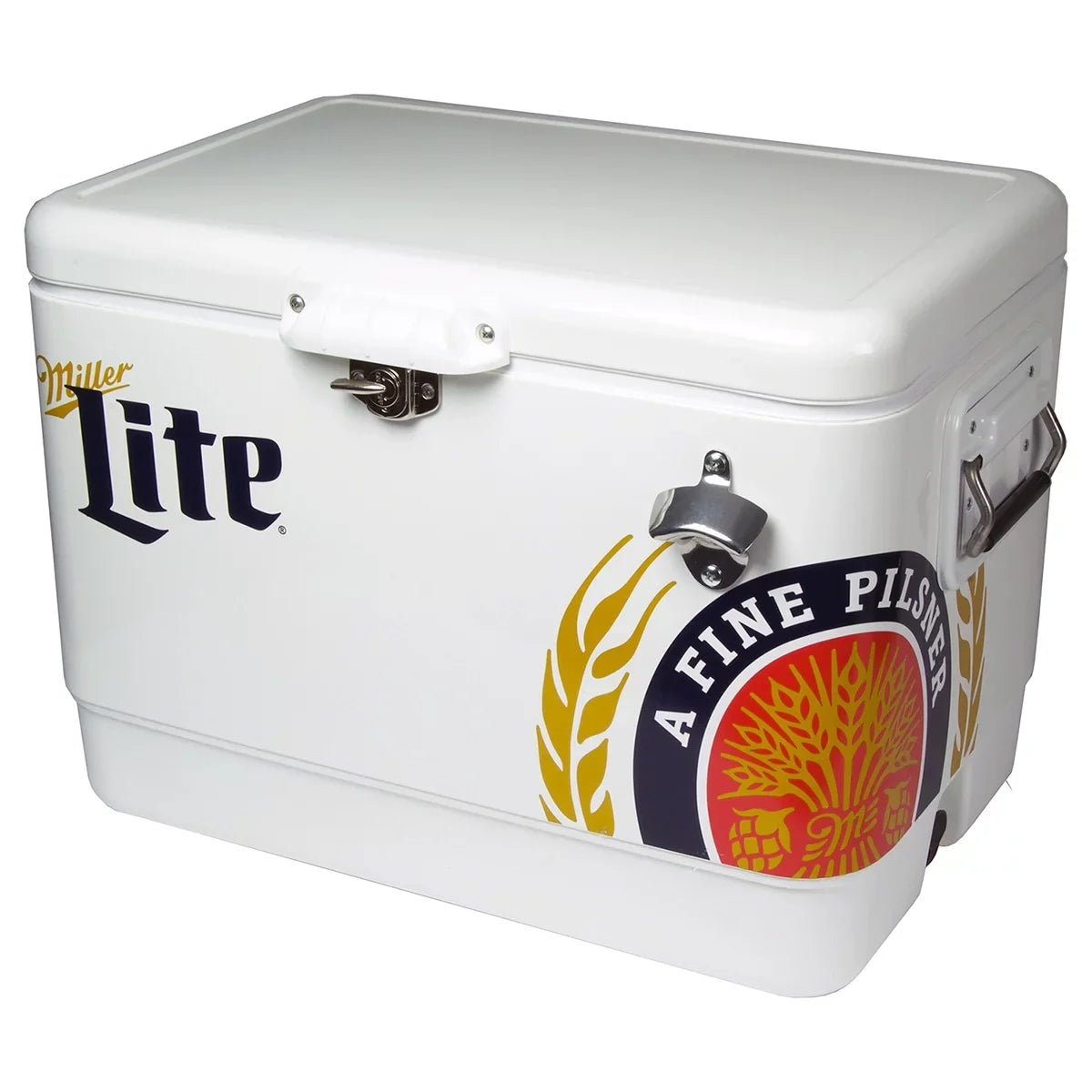 Tailgating, BBQs, RV, and steel-belted Lite Cooler Miller Can with Portable Camping, 51L (54 Cooler, 85 Blue, Beach, White Bottle Chest Opener, Fishing Beverage QT), Ice for