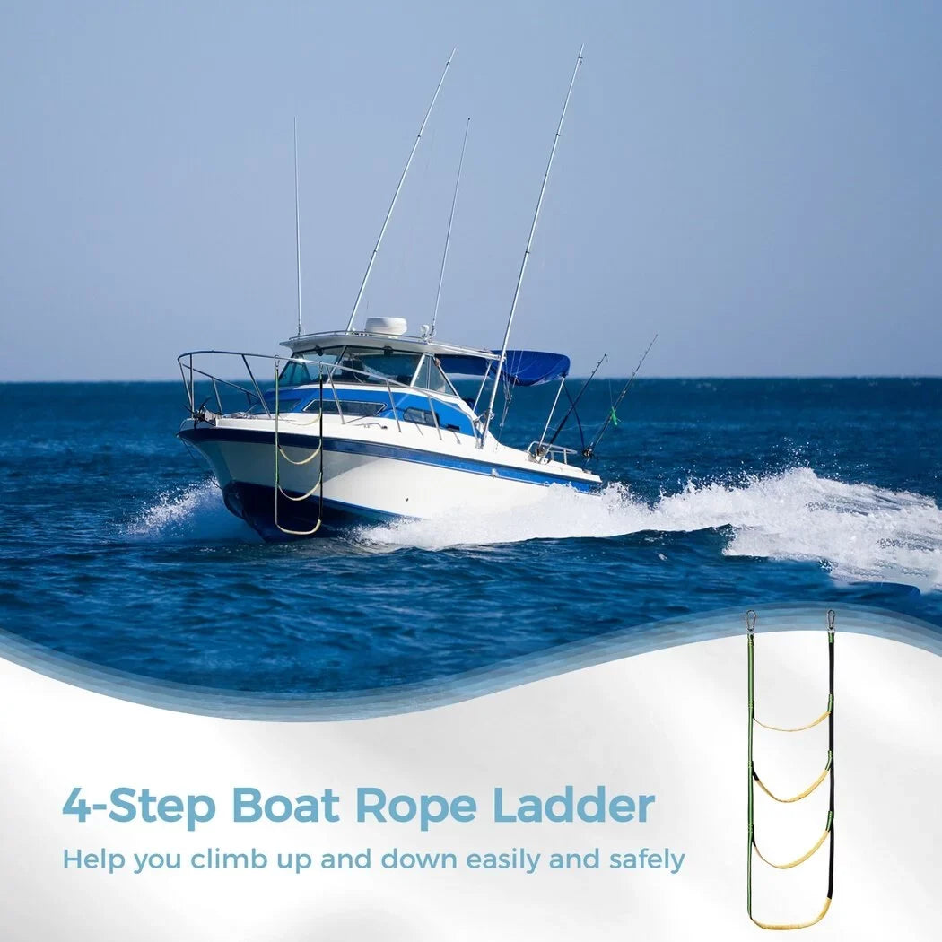 4-Step Foldable Heavy Inflatable Rope Portable exterior Climbing Boat, Ladder, Sailboat, Canoeing, Duty Ladder, Boat Kayak, Rope for Ladder Boarding Motorboat Ladder, Swim