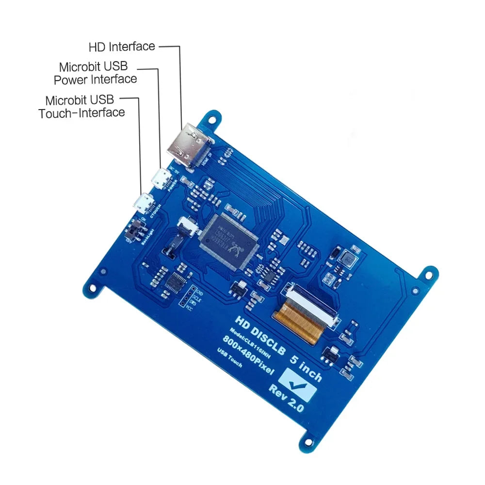 Interface Display with 800*480 Inch Touchscreen Portable with 5 Pi Small Fits Tool Resolution Monitor Raspberry Educational Capacitive