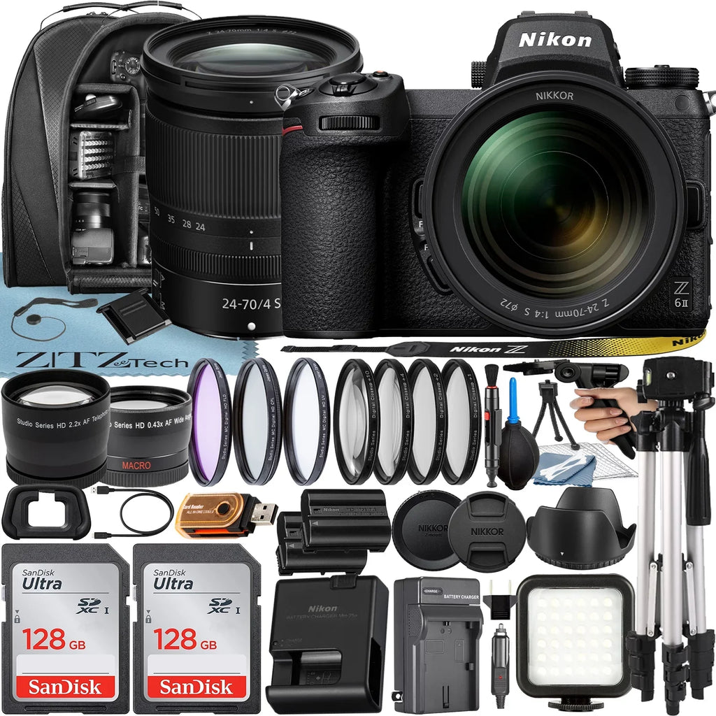 with Case + Nikon + Card + 2 Lens S Z 128GB Camera Z6 + 24-70mm SanDisk Tripod Bundle ZeeTech Pack Mirrorless f/4 Accessory