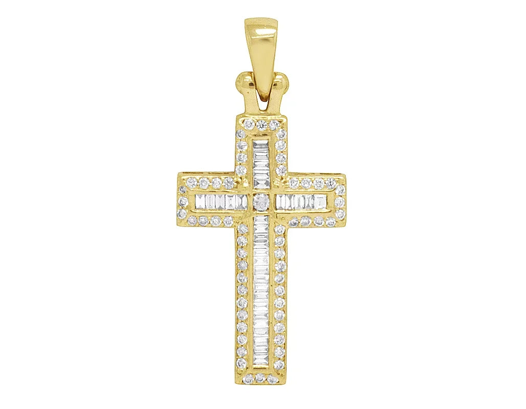Baguette Diamond Cross 0.4CT Yellow Gold 1.25" 14K