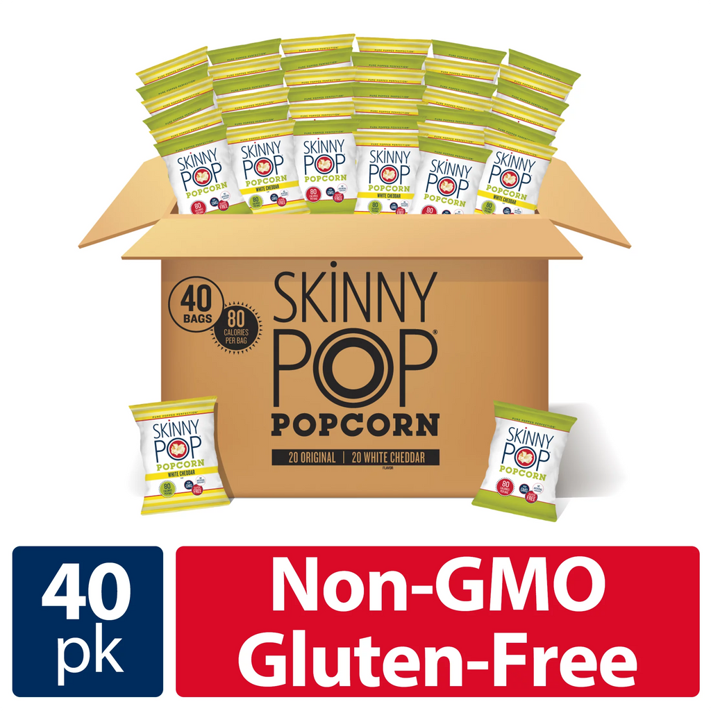 SkinnyPop Pack, Popcorn Variety Original Cheddar 0.5 Count 40 oz, Gluten-Free White and