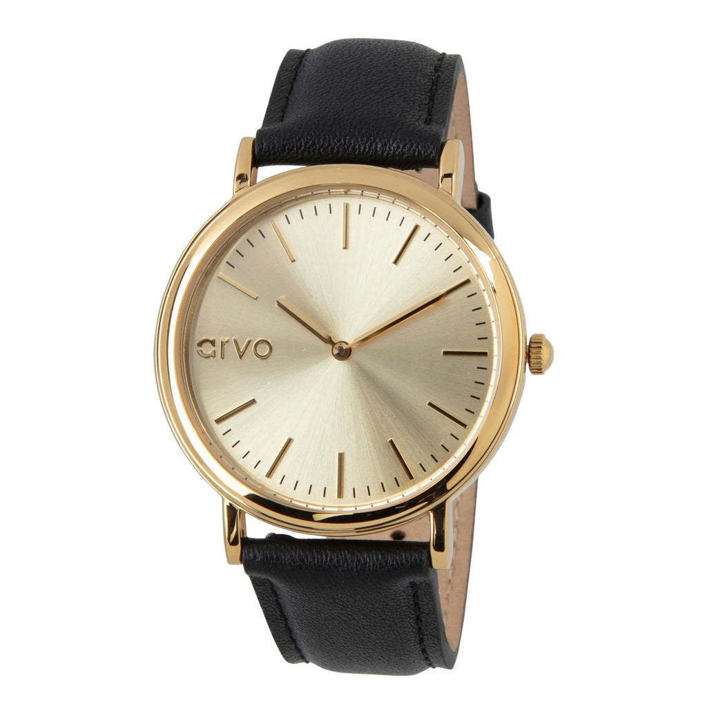 Leather Sawyer Time Watch Black Arvo Gold -