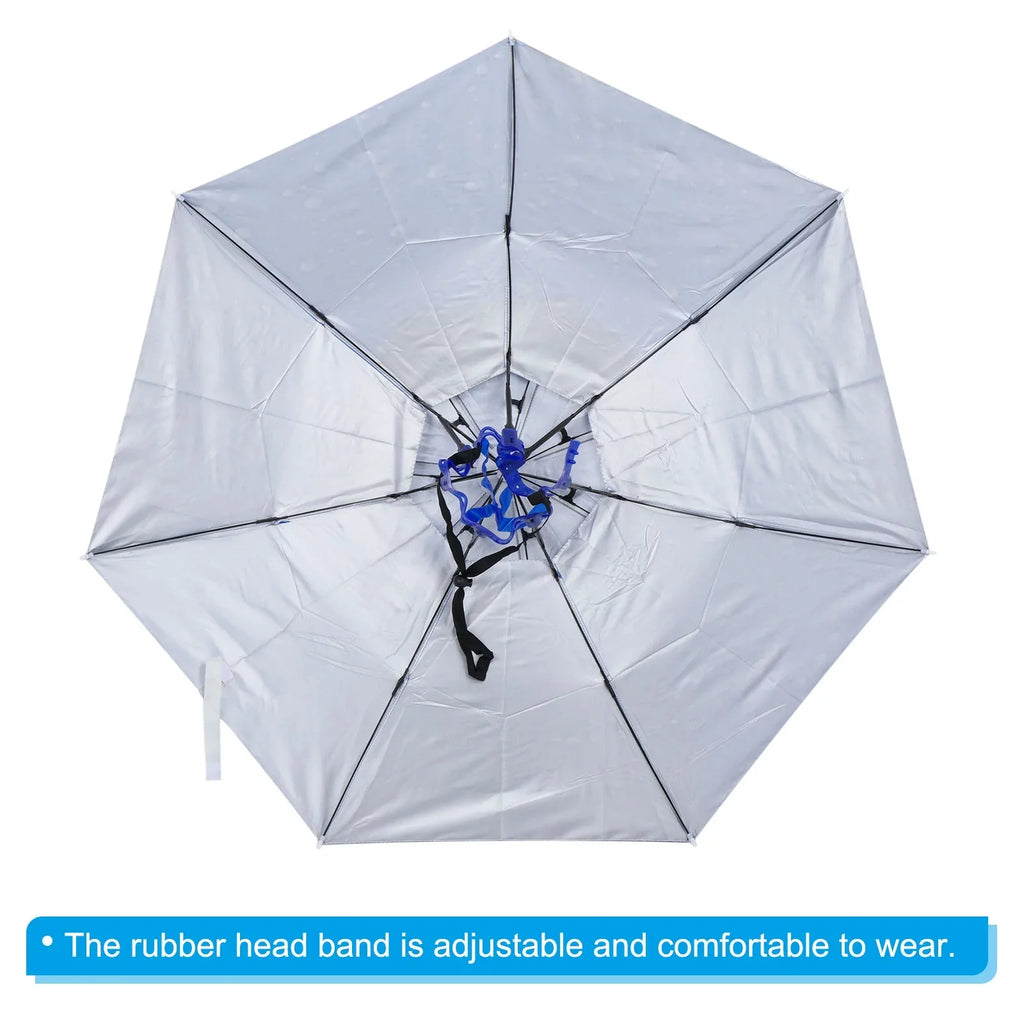 Sun Oxford Blue OD 37.4" Head Hat, Umbrella Strip, Fabric Layer Uxcell Folding Double Cap with Rain
