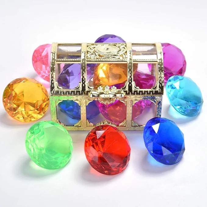 Dive Toys Diamonds Diving with Treasure Swimming Sets Set Toy 6 Gem Use Box Throw Gift Underwater for Pirate Treasures Colorful Big Summer (golden) Pool