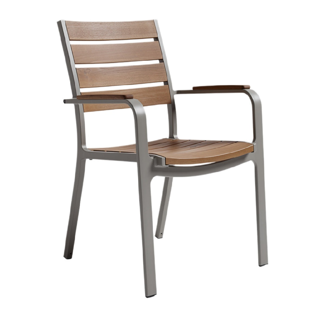 **Moderne Aluminium Tuinstoel met Houten Zitting en Rugleuning**