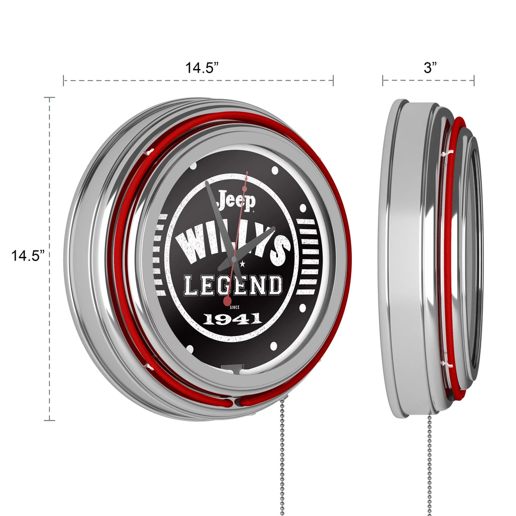 with Cave Double Analog Accessories (Red) Wall Black or Clock-Jeep Rung Legend Man Willys Garage, Chain-Pub, Clock Pull Neon
