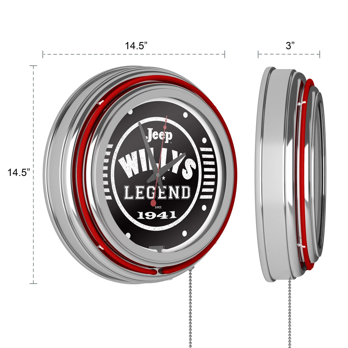 with Cave Double Analog Accessories (Red) Wall Black or Clock-Jeep Rung Legend Man Willys Garage, Chain-Pub, Clock Pull Neon