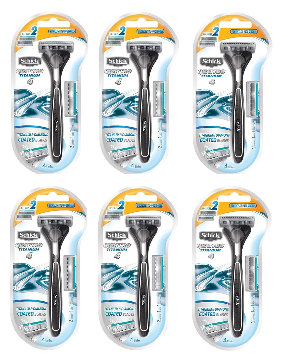 Cartridges 6) Razor, Slim 2 Blades, Sensitive Titanium Schick for 1 Razor of + (Pack Skin Twin Quattro Coated & Schick Cartridges,
