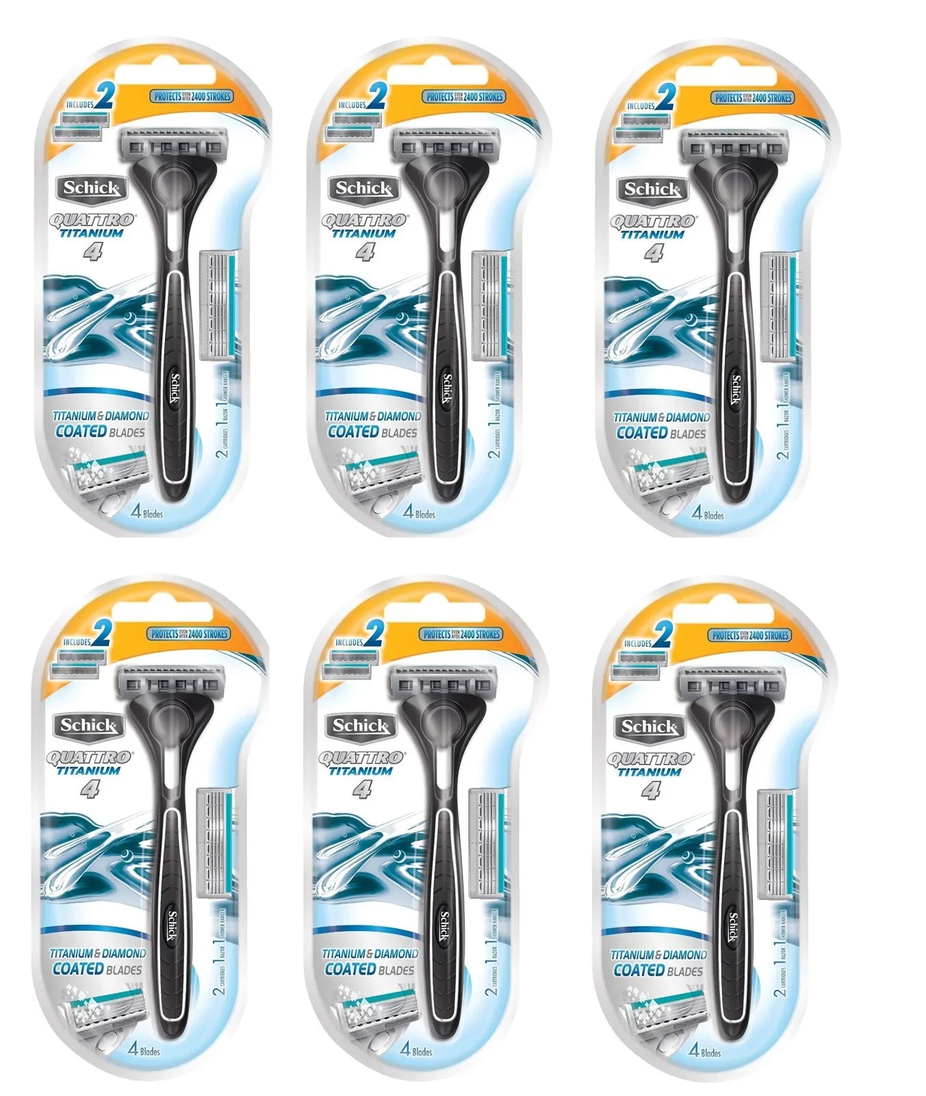 Cartridges 6) Razor, Slim 2 Blades, Sensitive Titanium Schick for 1 Razor of + (Pack Skin Twin Quattro Coated & Schick Cartridges,