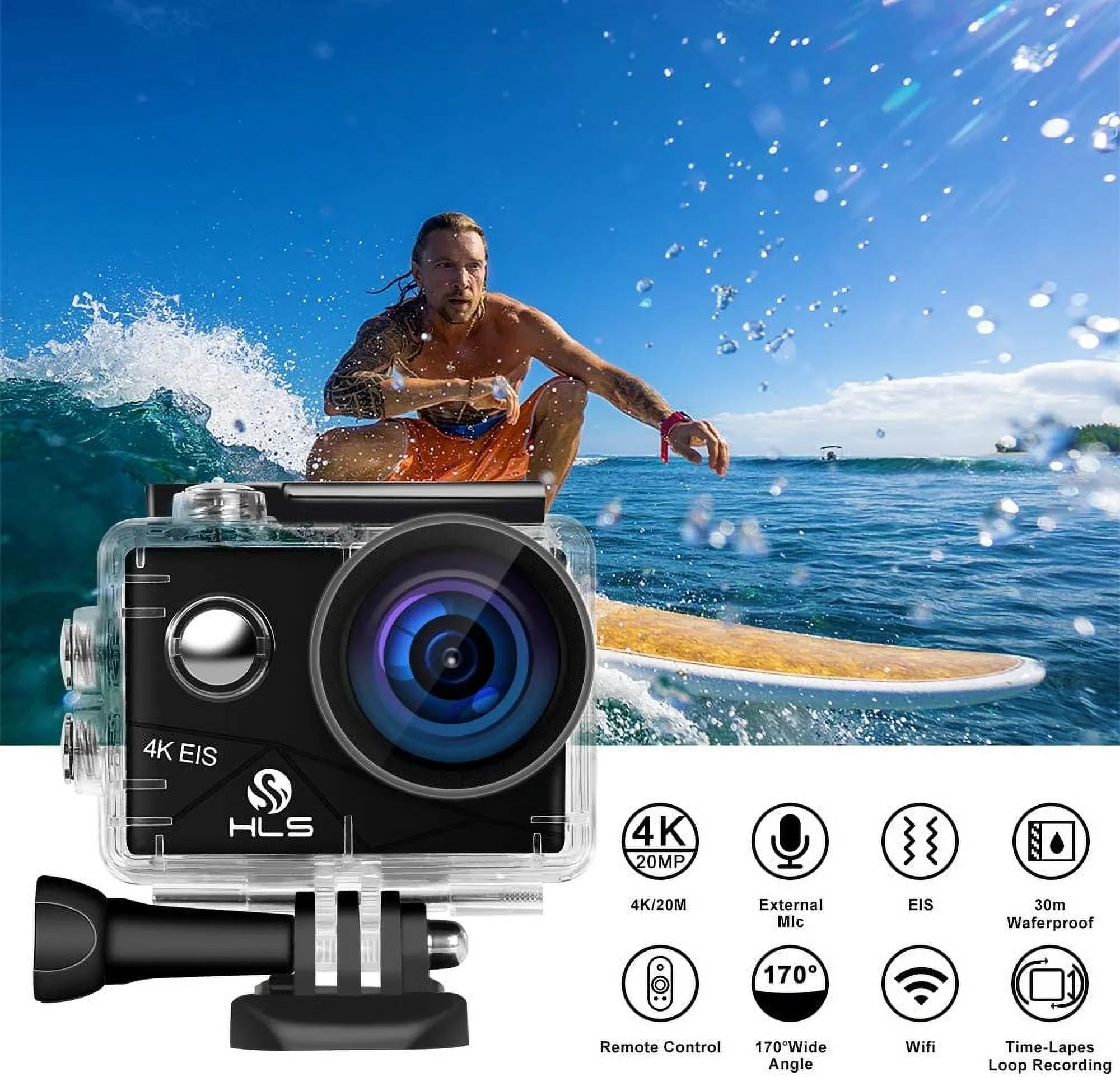 Sports Camera Wide Vlog Charger Lens WiFi Outdoor Camera Case Moistureproof with Action Remote with with Battery Accessories Mount Angle 4K Kit for Underwater Camera Video