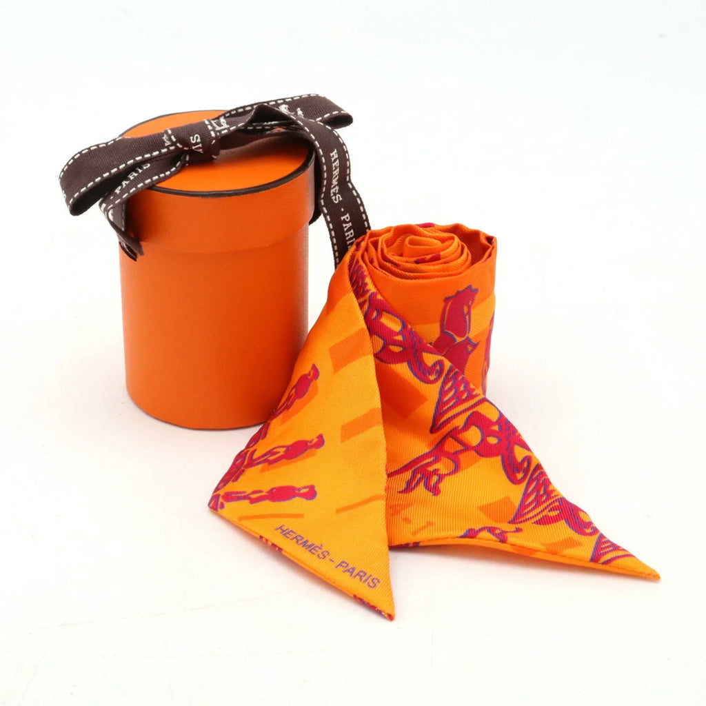 Hermes Twilly Muffler Silk Scarf Pre-Owned 10th HERMES Faubourg (Good) Orange Anniversary 24 100% 5-4-1 Ginza