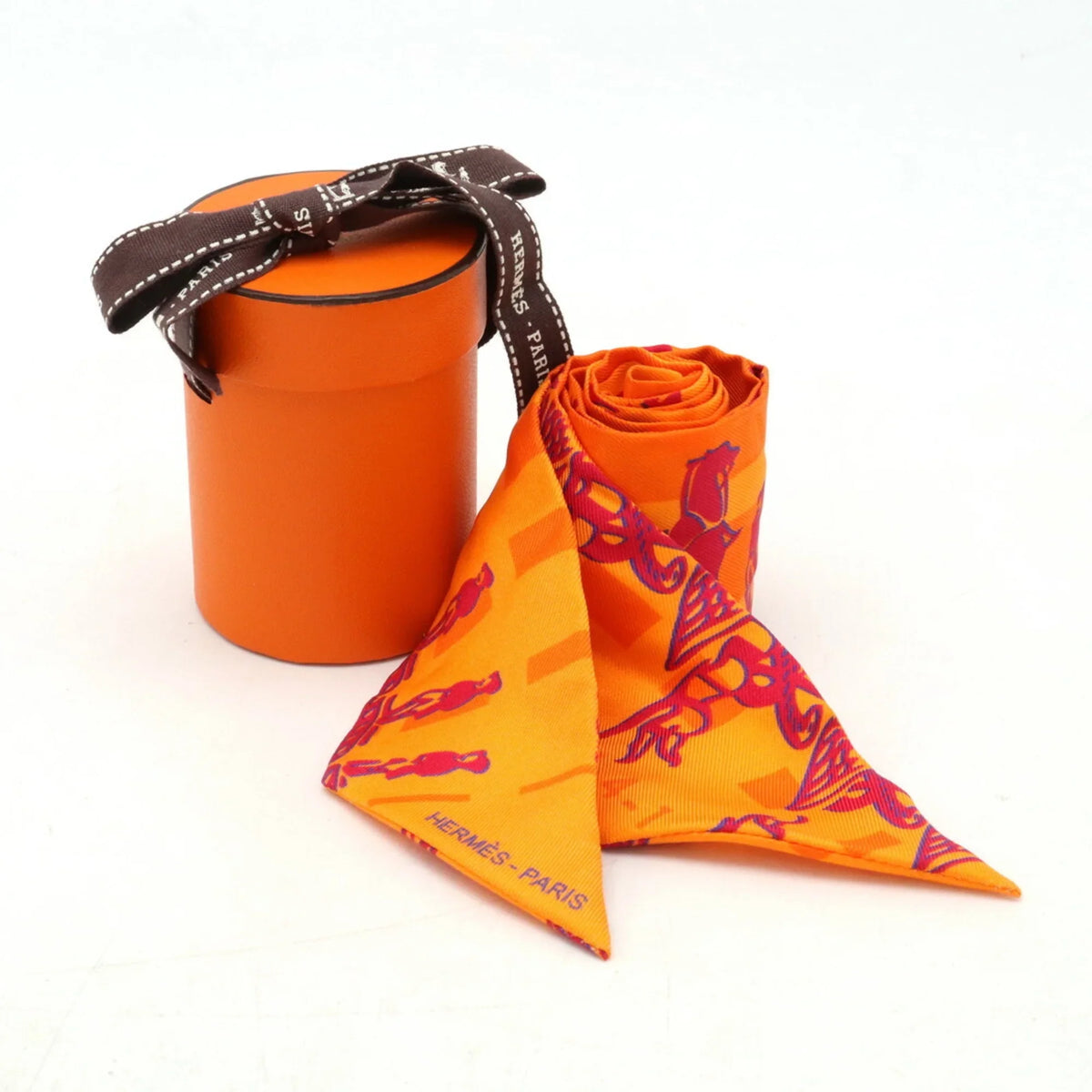 Hermes Twilly Muffler Silk Scarf Pre-Owned 10th HERMES Faubourg (Good) Orange Anniversary 24 100% 5-4-1 Ginza