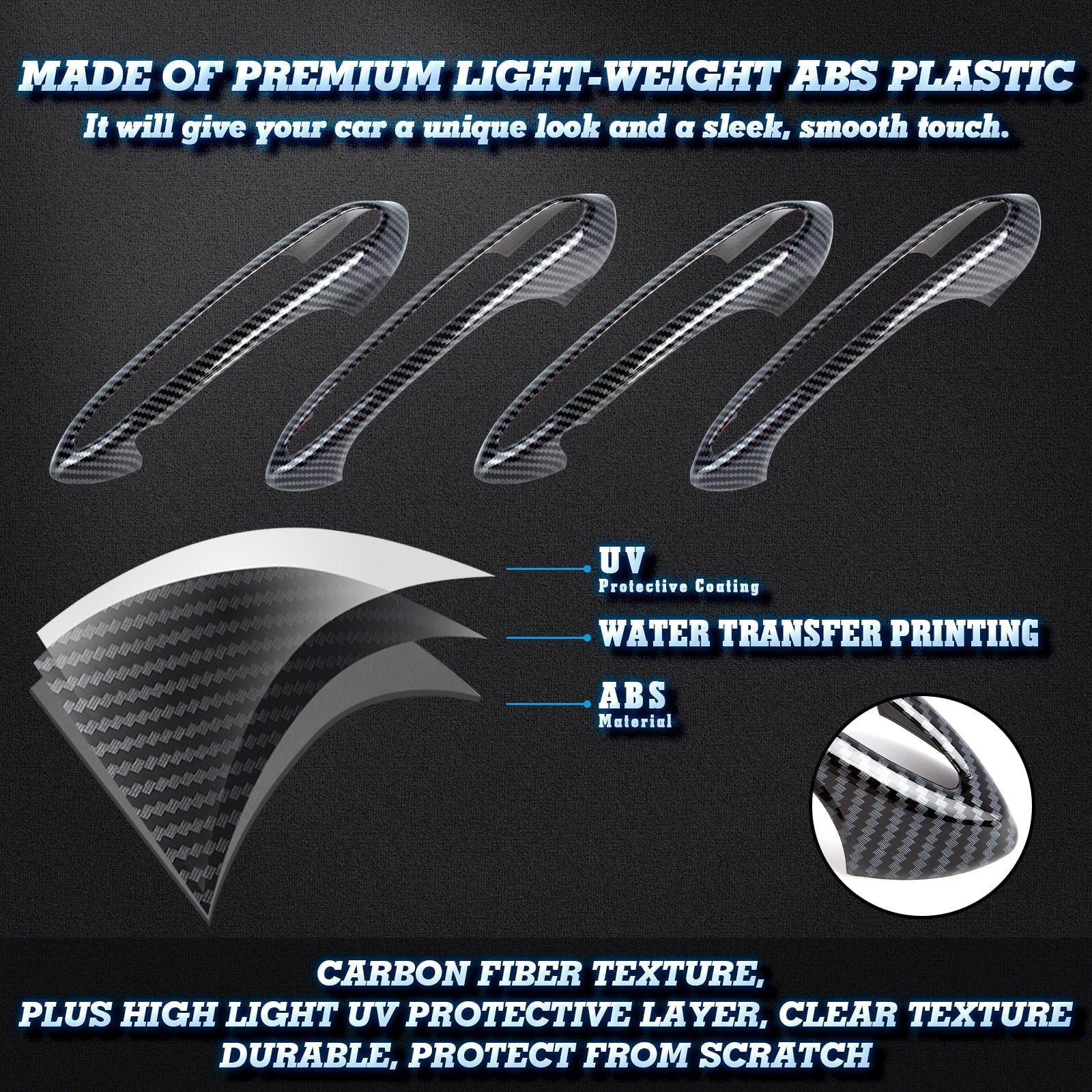 Xotic Style, Tech pieces) 1 Shield Fiber trims, 5 with Door Surround Handle Fits Exterior Set Series (4 G30 2018-up Carbon
