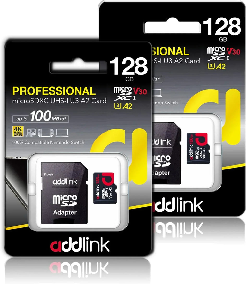 Smartphones, addlink Tablets, -1 Go 128GB Camera, U4 2-Pack V30, for Adapter roSDXC + Android Cam Dash Fits