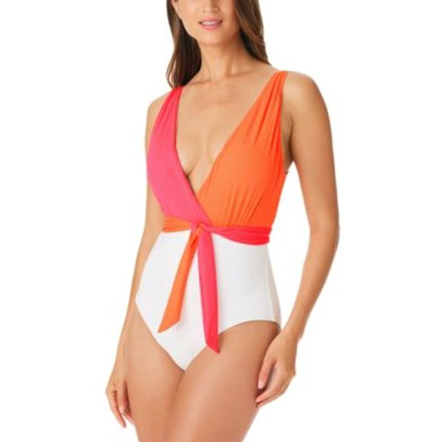 One-Piece Sanctuary Colorblocked Tie-Front Swimsuit, Large