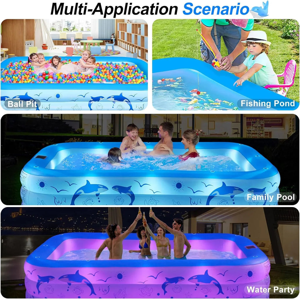 Swimming up Blow Large Kiddle Powered, for Pool, 105"x65"x25''Oversized for Pool Family Pool Backyard Pool with 2024 Upgraded Solar Lights, Kids,Adults, Pool Inflatable Thickened Inflatable