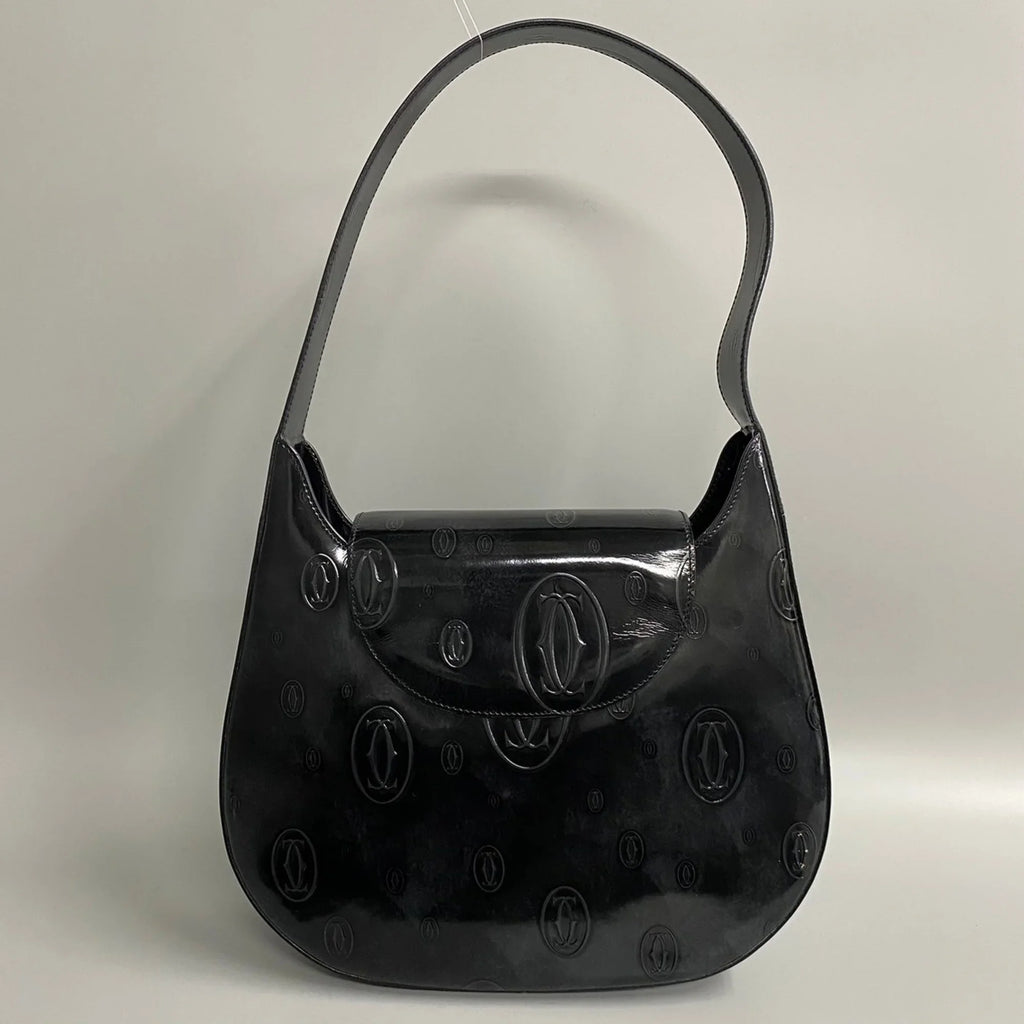 Pre-Owned Turnlock Handbag Leather 19374 Black Birthday Happy Patent (Good)