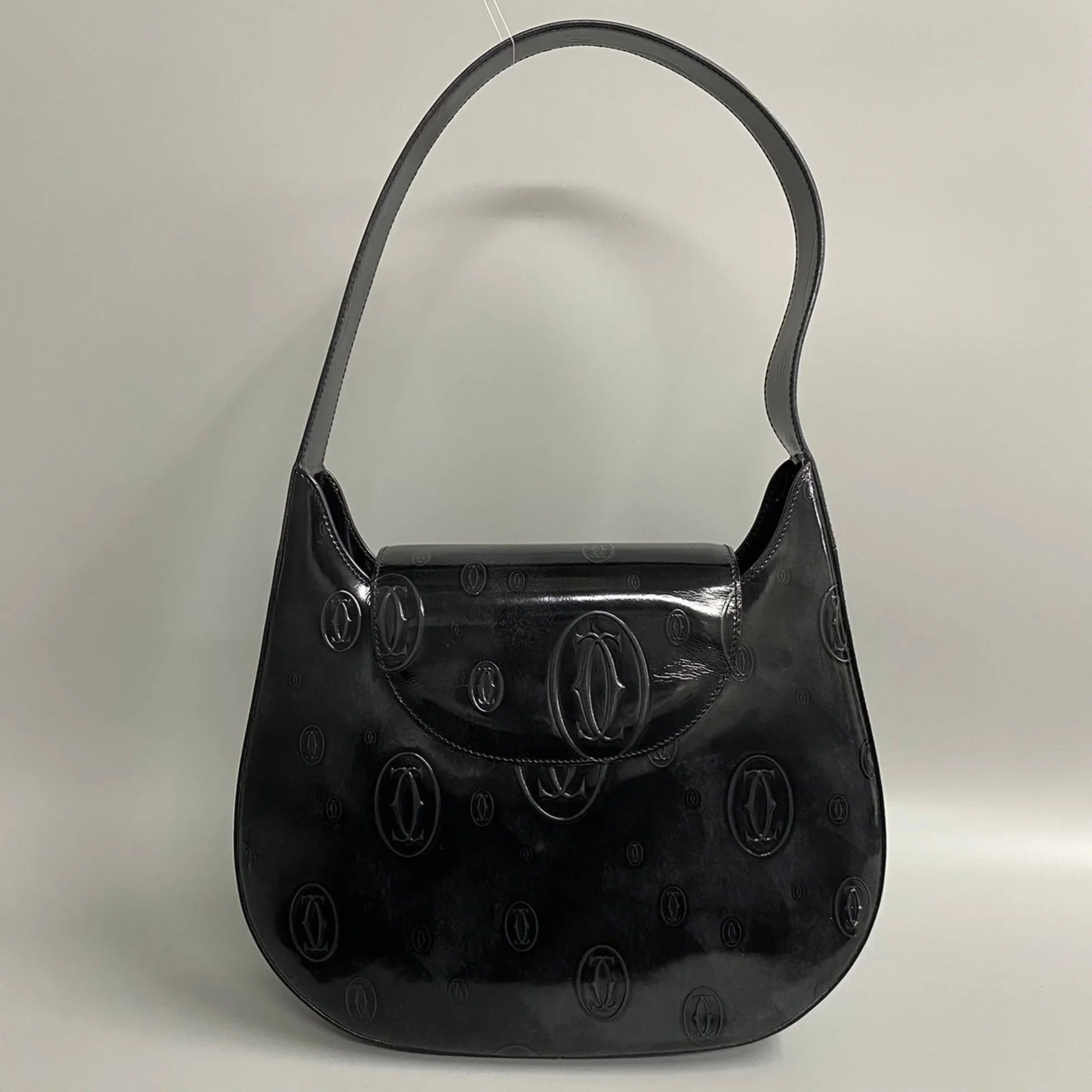 Pre-Owned Turnlock Handbag Leather 19374 Black Birthday Happy Patent (Good)
