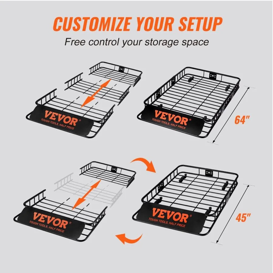 Truck, Rack Carrier Holder 200 Roof Basket, Heavy-duty x for LBS 6" Extension, SUV, x Luggage Capacity Rooftop with Basket, Universal Cargo Rack Vehicle 64" Cargo Roof 39" VEVOR
