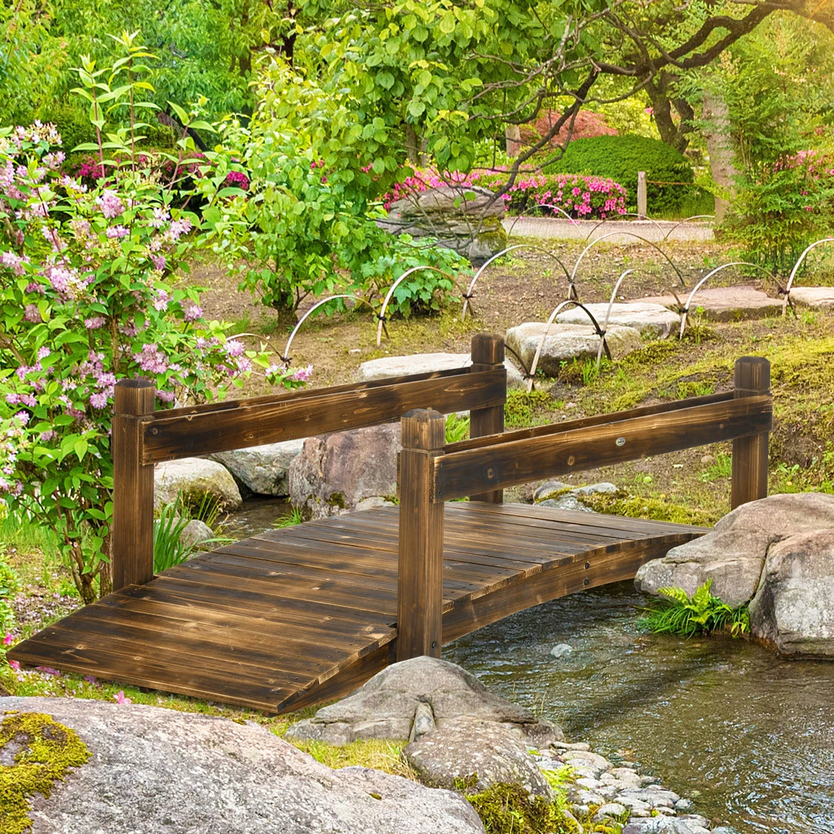 Arc Planters, Bridge Outsunny Footbridge Garden Stained with Finish Wooden