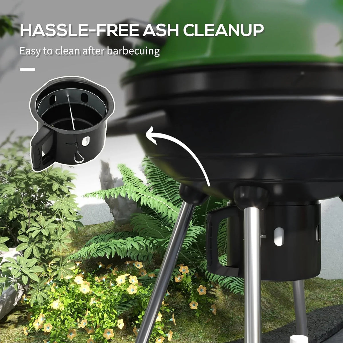 Shelf, Thermometer Green Ash Charcoal Kettle and with Cooking Area, Catcher Grill sq.in. exterior BBQ Trolley Wheels, 360 with for 21" Backyard Party, Built-in Patio, Barbecue