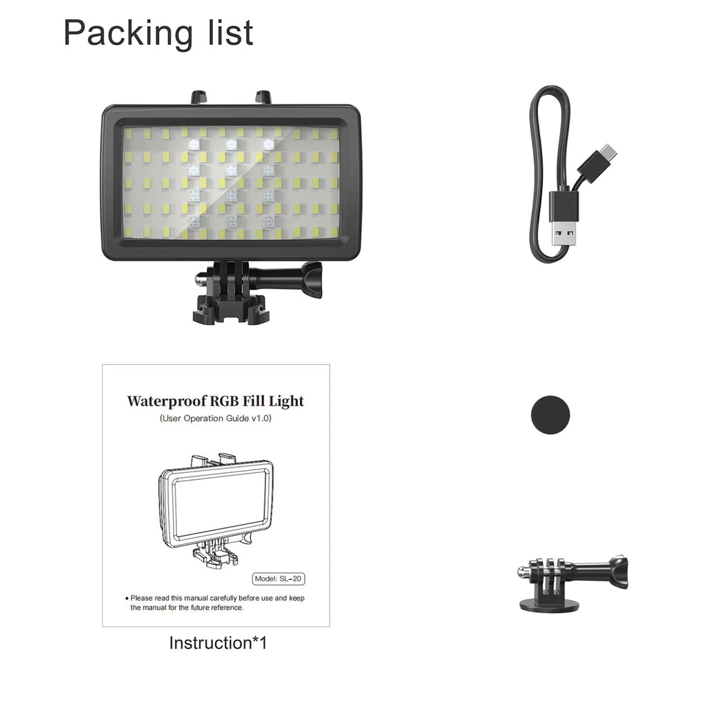 for for Replacement Underwater Video Rechargeable 8 Photography 40M Waterproof CRI95+ RGB SL-20 Dimmable Built-in Battery Snorkeling Modes Diving Video Fill Underwater Tomshoo IPX8