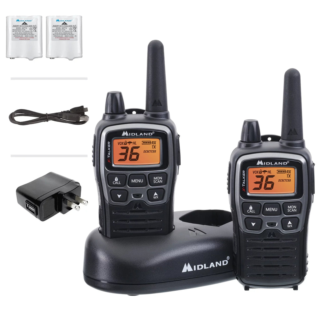 Channels, Radio T71VP3 FRS Midland 38-mile, Two-Way bundle Black Talkies, Walkie 36 X-Talker