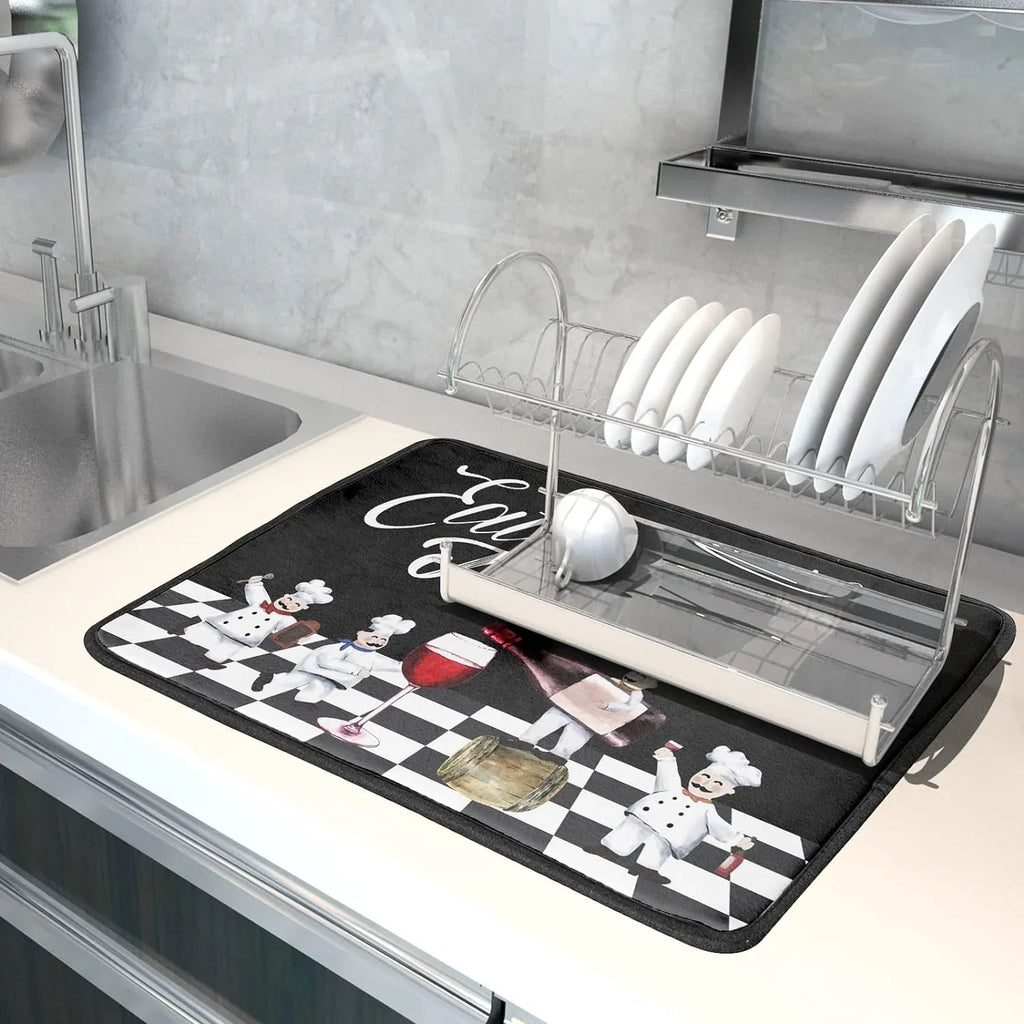 Dish Wine White Cook Kitchen Fatigue Chef Plaid Pasta Red Drainer Black Bistro Mats Dish Buffalo Anti Italian Pad Glass Drying Wellsay Dishes 18x24 Fat Chubby Mat Decor Check Plump Drainer Mat Rack